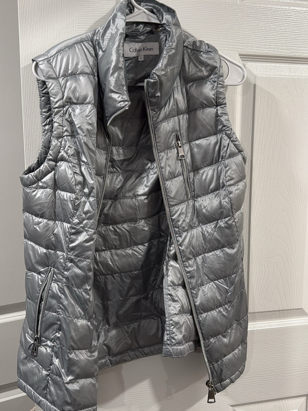 Calvin Klein Metallic Silver Quilted Puffer Vest